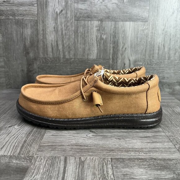 Hey Dude Wally Stretch Canvas Men size 8 Nut Black Lightweight Slip On Shoes - Picture 5 of 9